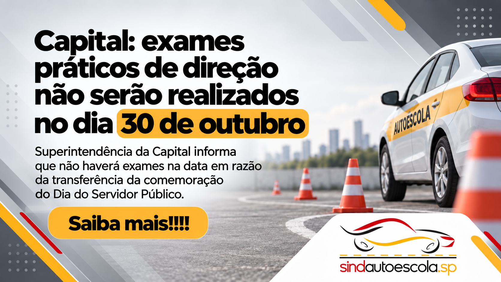 Capital: exames práticos de direção não serão realizados no dia 30 de outubro