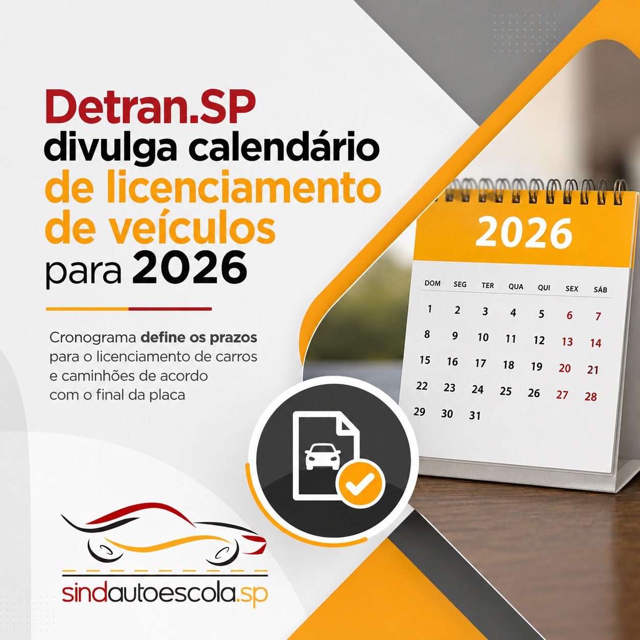 Detran.SP divulga calendário de licenciamento de veículos para 2026